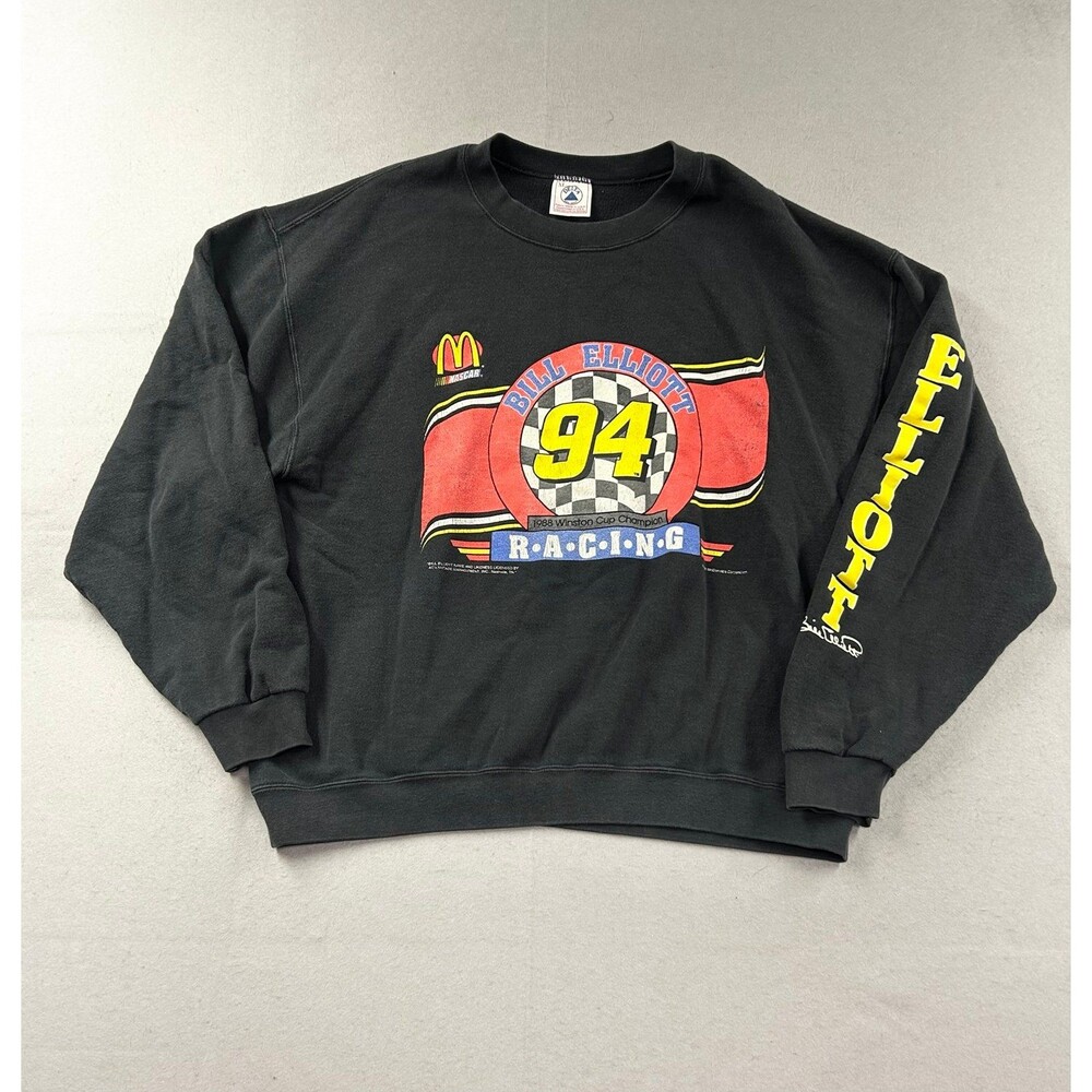 Vintage Bill Elliott Sweatshirt Mens XL Black 90s McDonalds NASCAR Racing Cars